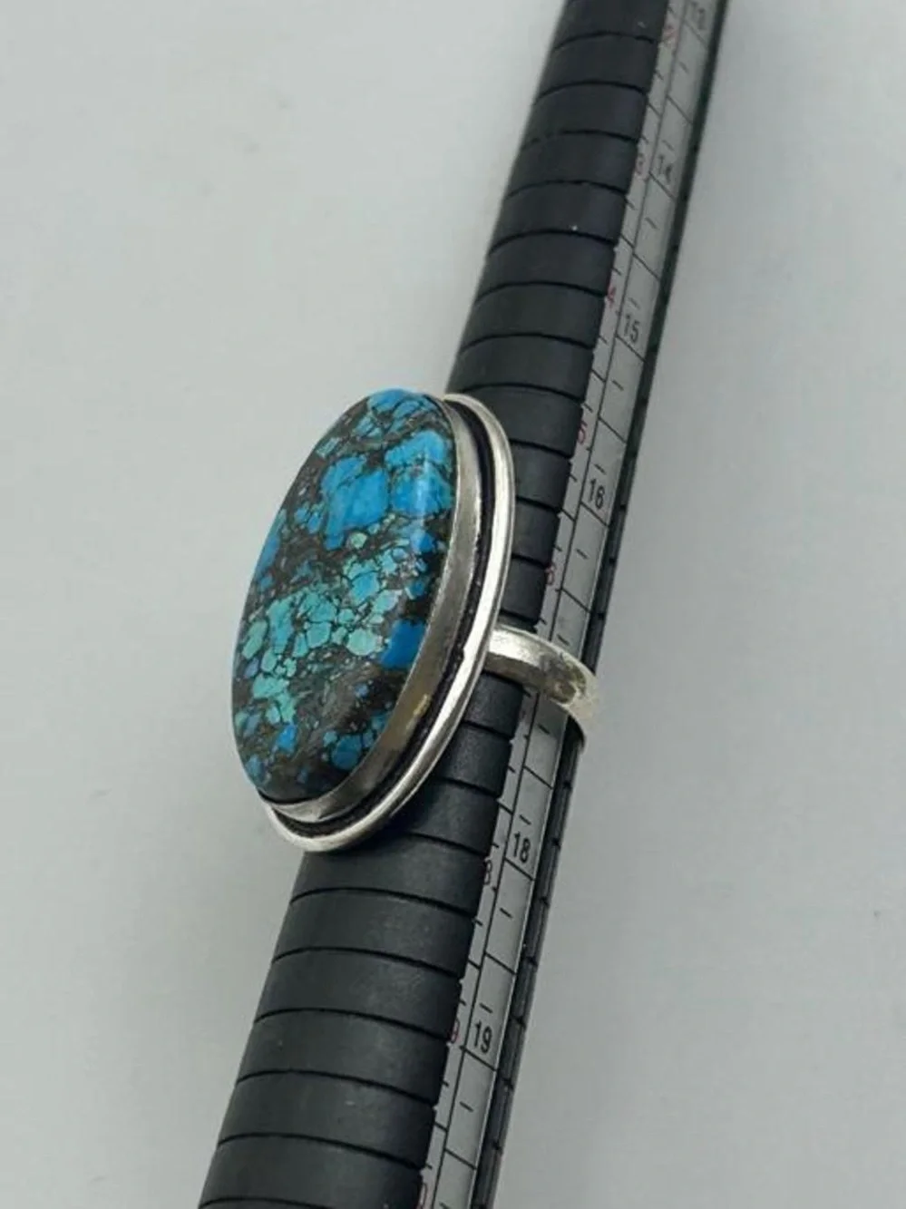 925 Silver Oval Turquoise Mosaic Ring - Blue Green Stone